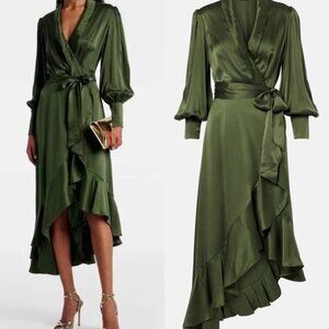 Zimmermann Silk Satin Wrap Ruffle Midi Long Sleeve size 1 US 4-6